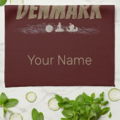 デンマークヴィンテージ国旗のバイキングと船のお土産 キッチンタオル (折り畳み)