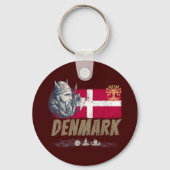 デンマークヴィンテージ国旗のバイキングと船のお土産 キーホルダー (正面)