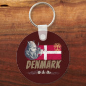 デンマークヴィンテージ国旗のバイキングと船のお土産 キーホルダー (正面)
