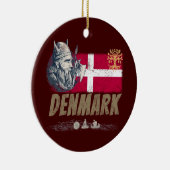 デンマークヴィンテージ国旗のバイキングと船のお土産 セラミックオーナメント (右)