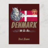 デンマークヴィンテージ国旗のバイキングと船のお土産 ポストカード (正面)