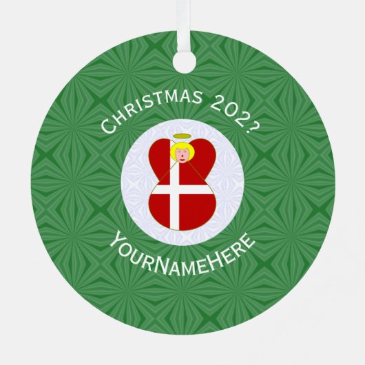 デンマーク国旗のエンジェルのクリスマス年 メタルオーナメント (裏面)