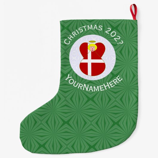デンマーク国旗のエンジェルのクリスマス年 ラージクリスマスストッキング (裏面)