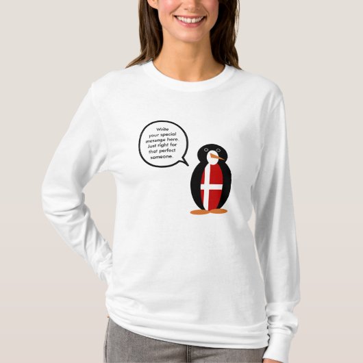 デンマーク国旗のペンギン キャラクター ギフト Tシャツ (正面)