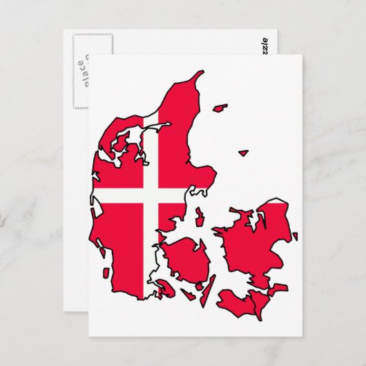 デンマーク国旗の地図 ポストカード (正面/裏面)