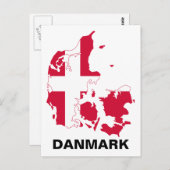 デンマーク国旗の地図 ポストカード (正面/裏面)