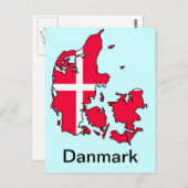 デンマーク国旗の地図 ポストカード (正面/裏面)