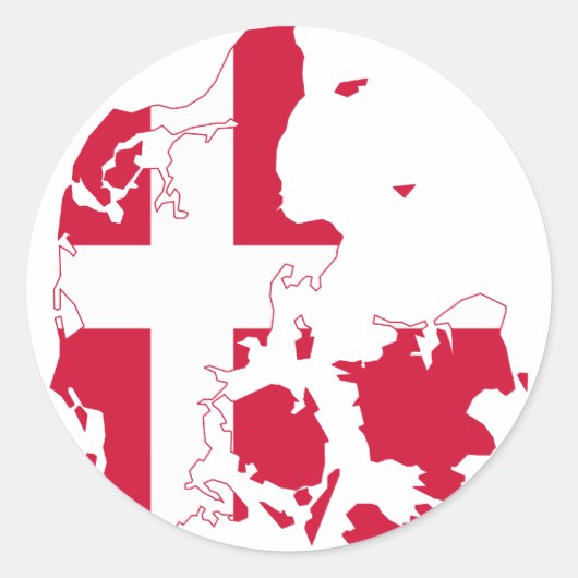 デンマーク国旗の地図DK ラウンドシール (正面)