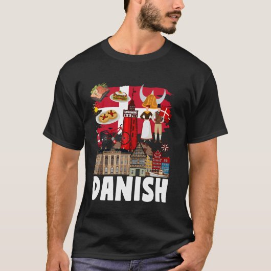 デンマーク国旗の衣装アイディア子供へデンマーク国旗&ダ Tシャツ (正面)