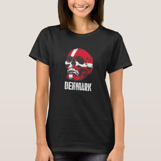 デンマーク国旗スカルデンマークプライド愛国心 Tシャツ (正面)