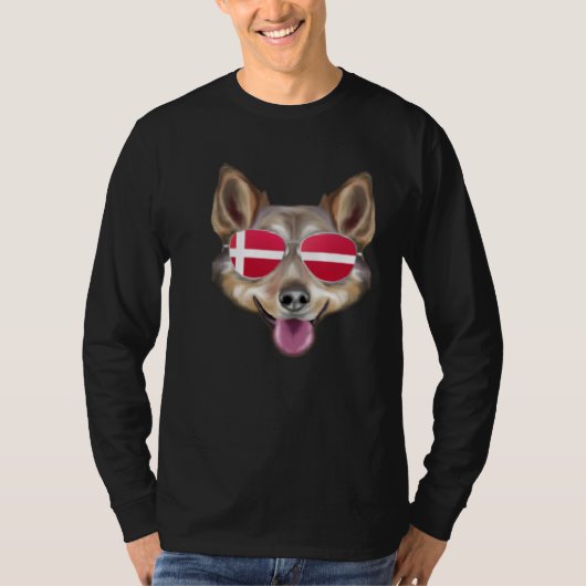 デンマーク国旗 ケアン・テリア 犬 デンマーク ポケット Tシャツ (正面)