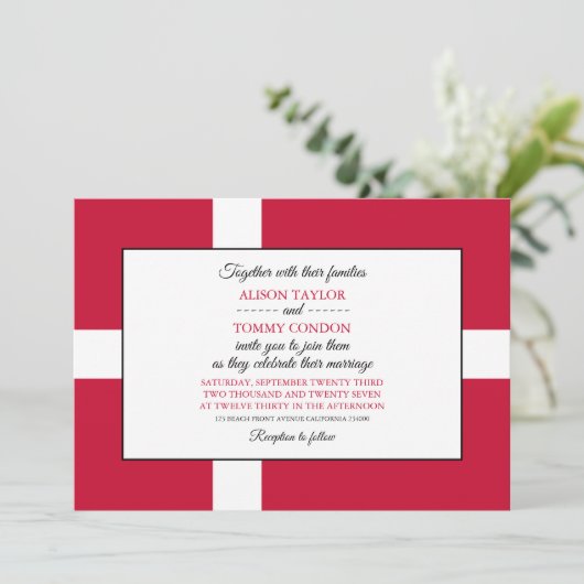 デンマーク国旗、デンマーク結婚国旗 招待状 (スタンド正面)