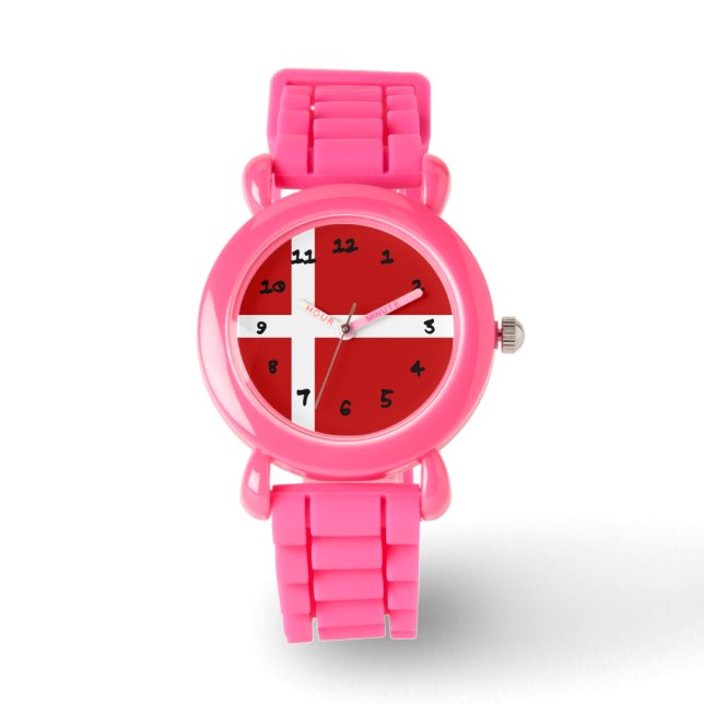 デンマーク国旗Dannebrog赤白黒番 腕時計 (正面)