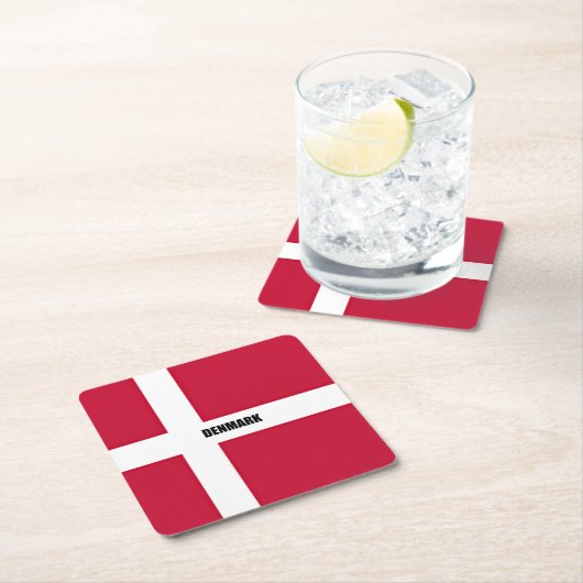 デンマーク国赤と白旗 スクエアペーパーコースター (インサイチュ)