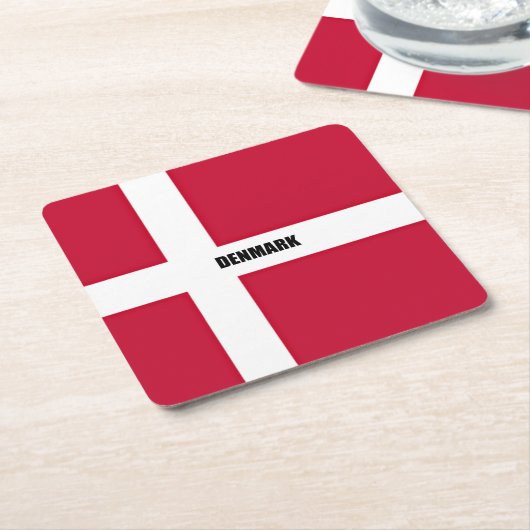 デンマーク国赤と白旗 スクエアペーパーコースター (アングル)