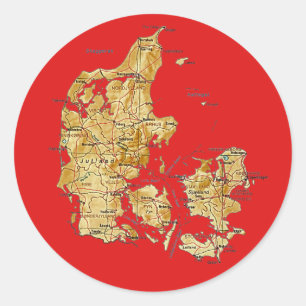 デンマーク地図ステッカー ラウンドシール