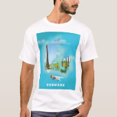 デンマーク地図 イラスト入り旅行ポスター Tシャツ (正面)