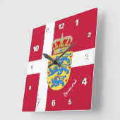 デンマーク時計、愛国的なホーム、デンマーク国旗 スクエア壁時計 (傾斜)