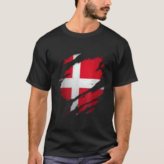デンマーク誇りを持ったのダンマーク裂けデンマーク国旗 Tシャツ (正面)