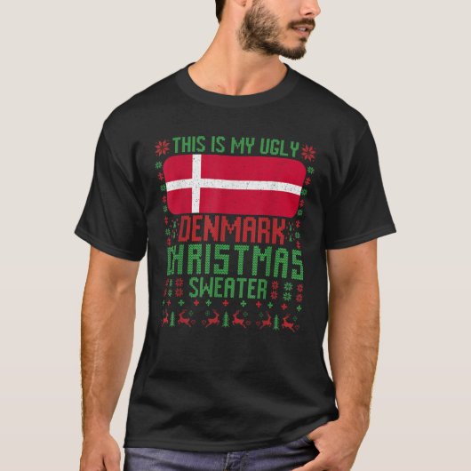 デンマーク醜いクリスマスセーターDa用デンマーク国旗 Tシャツ (正面)