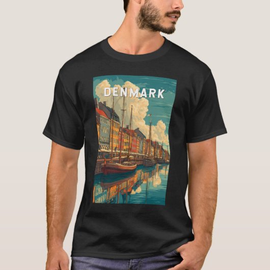 デンマーク イラスト 旅行 アート ヴィンテージ Tシャツ (正面)