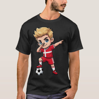 デンマーク ダブ キッズ ゴール カートゥーン デンマーク国旗 ボーイズ用 Tシャツ