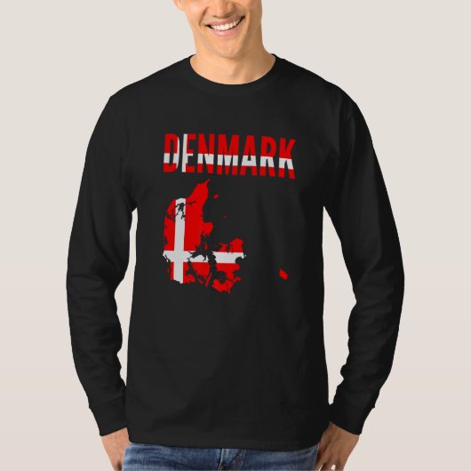 デンマーク デンマーク 国 地図 フラグ ダストレス デンマ Tシャツ (正面)