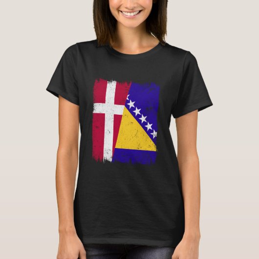 デンマーク ボスニア・ヘルツェゴビナ ハーフフラグ Tシャツ (正面)