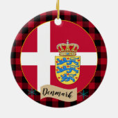 デンマーク、レッドバッファロープレイド&デンマーク国旗 セラミックオーナメント (裏面)