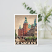 デンマーク、川にある中世の城、ヴィンテージ ポストカード (スタンド正面)