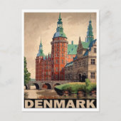 デンマーク、川にある中世の城、ヴィンテージ ポストカード (正面)