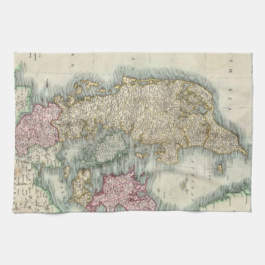 デンマーク(1801年)のヴィンテージの地図 キッチンタオル (横)