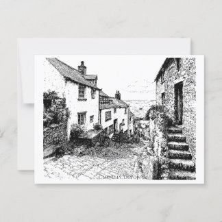 デヴォンイングランドClovelly Village Sketch ポストカード