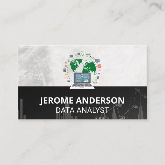 データアナリストコンピュータ | 株式市場グラフ 名刺 (正面)