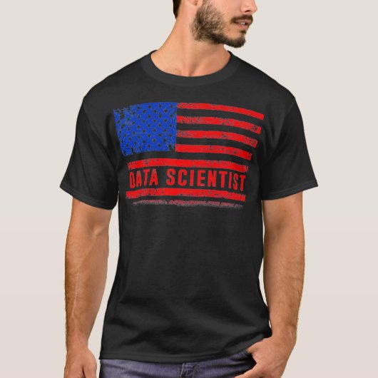 データサイエンティスト米国国旗データサイエンスマイニングアナリスト Tシャツ (正面)