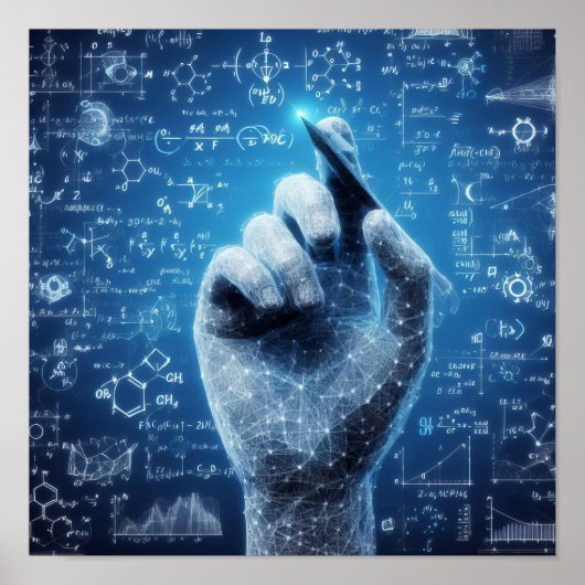 データシートに重ね合わせた人間型の手 ポスター (正面)
