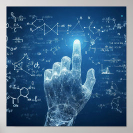 データシートに重ね合わせた人間型の手 ポスター