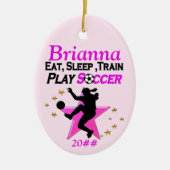 デーテパーソナライズされたィッド付きサッカーガールオーナメント セラミックオーナメント (正面)