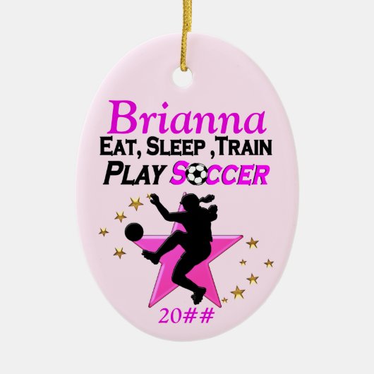デーテパーソナライズされたィッド付きサッカーガールオーナメント セラミックオーナメント (正面)