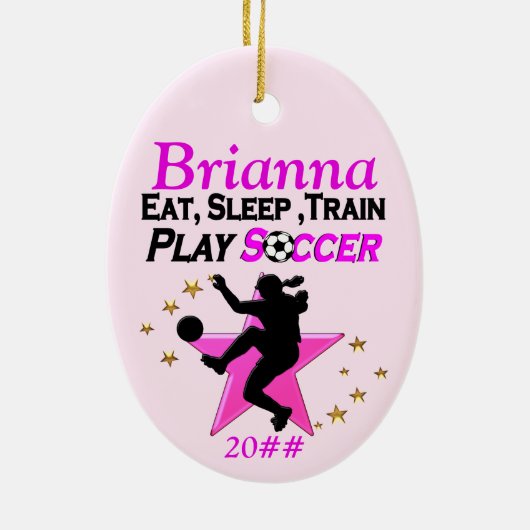 デーテパーソナライズされたィッド付きサッカーガールオーナメント セラミックオーナメント (裏面)