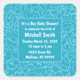 デートを除く男の子の青い赤ちゃんシャワー スクエアシール