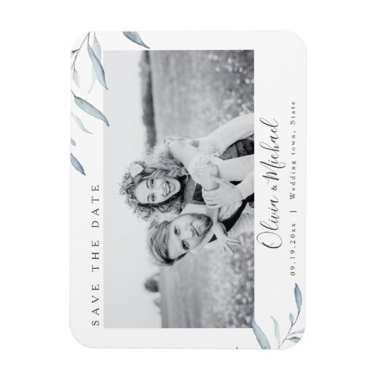 デートを除く、ほこりっぽい青い緑の写真結婚式 マグネット (縦)