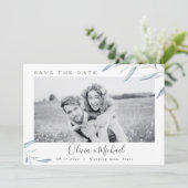 デートを除く、ほこりっぽい青い緑の写真結婚式 招待状 (スタンド正面)