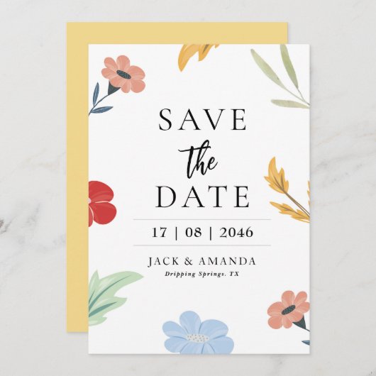 デートを除カラフルく大切な喜ばしい結婚式 招待状 (正面/裏面)