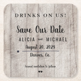 デートを除シンプルく私たち素朴な結婚式の飲み物 スクエアペーパーコースター