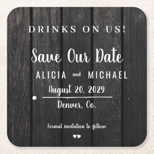 デートを除シンプルく私たち素朴な結婚式の飲み物 スクエアペーパーコースター (正面)