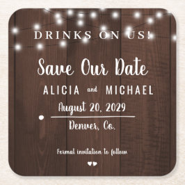 デートを除シンプルく私たち素朴な結婚式の飲み物 スクエアペーパーコースター