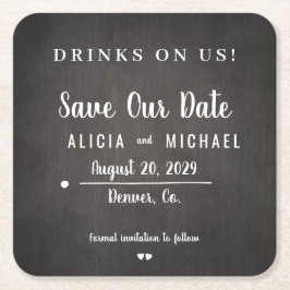 デートを除シンプルく私たち素朴な結婚式の飲み物 スクエアペーパーコースター