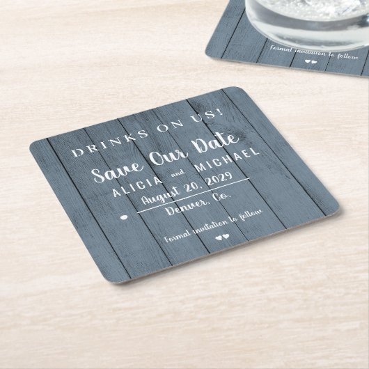 デートを除シンプルく私たち素朴な結婚式の飲み物 スクエアペーパーコースター (アングル)