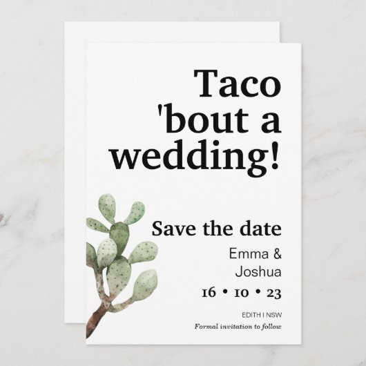 デートカードを除く結婚式のミニマリストタコ 招待状 (正面/裏面)